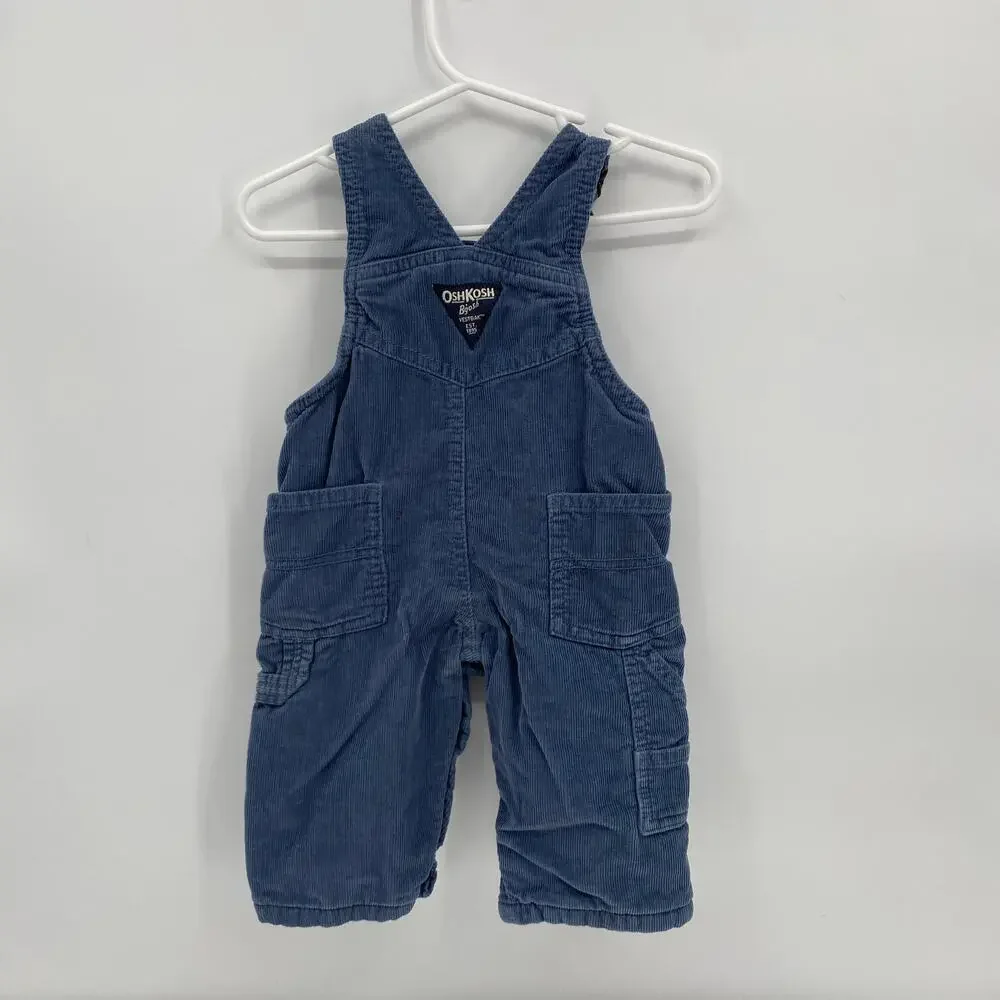 Oshkosh B'gosh Blue Corduroy Overalls Baby Flannel Lined Bibs 6 Months